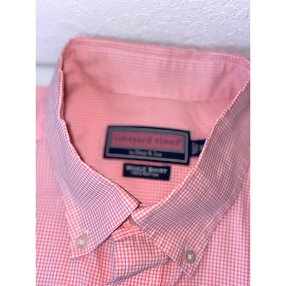 Vineyard Vines Whale Shirt Mens XL orange Gingham Check Button Down 100% Cotton - Picture 7 of 8